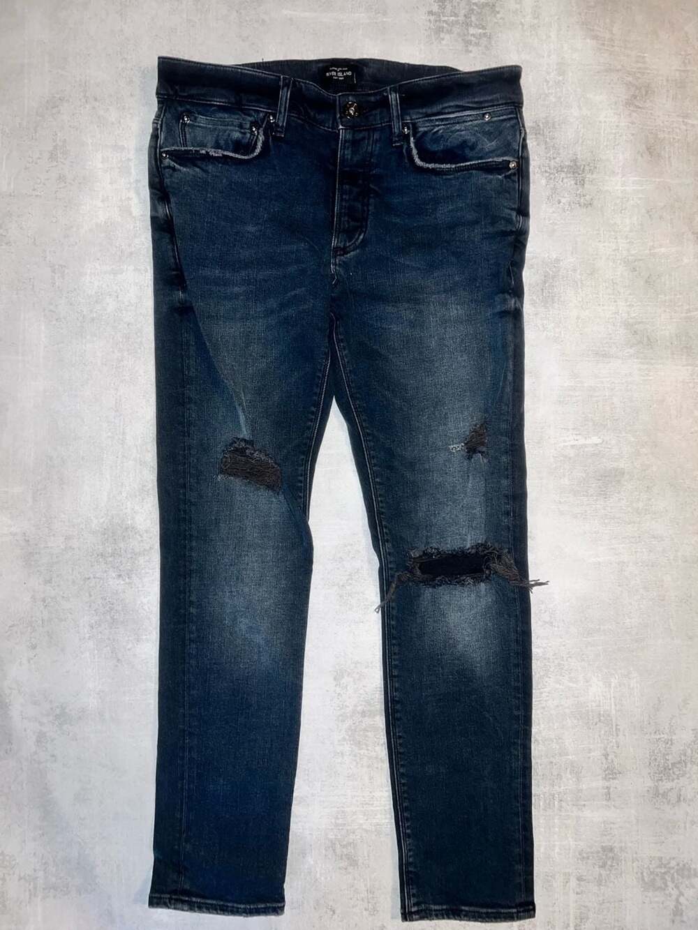 River Island Men's Skinny Stretch Distressed Button-Fly Jeans